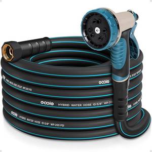 lot 152167 image: Garden Hose 25 ft x 58 with Nozzle, Water Hose Heavy Duty Flexible, Lightweight Kink-less Hybrid Hose with Swivel Handle, Male to Female Fittings