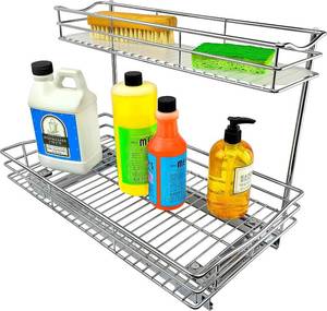 lot 152169 image: LYNK PROFESSIONAL  Pull Out Under Sink Kitchen Cabinet Organizer - 11.5 in. x 18 inch deep Drawer - Sliding Shelf Organizer for Cabinets and Undersink Storage Shelves - Lifetime Ltd. Warranty   Chrome