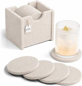 lot 152170 image: Fluxynara Felt Coasters with Holder, Set of 8 for Drinks, Oatmeal  Round Felt Coasters, Absorbent, Heat-Resistant & Reusable for Drinks, Ideal for Coffee Tables and Living Rooms, 3.94 Inch