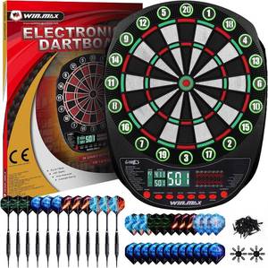 lot 152177 image: WIN.MAX Electronic Dart Board Automatic Scoring  Low Bounce-Outs, 354 Game Variations,3 bright LED displays, In EnglishGermanFrench, batteries or AC adapter 8 Players