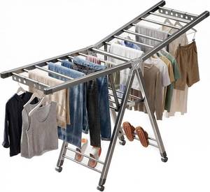 lot 152183 image: Heavy Duty 3-Tier Clothes Drying Rack with Wheels, Large 5.9ft  Shoe Rack, Foldable Metal Laundry Stand, Portable Collapsible, Clothing Hanger, Indoor Outdoor Use in Laundry Room