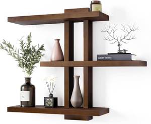 lot 152184 image: yaqew Variable Wood Floating Shelves Set of 3, Wall Cube Shelves 28.35 Max, Wall Shelves for Living Room Bathroom Bedroom - Light Walnut Color - 28.35 x 23 x 5.9 Max