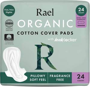 lot 152186 image: Rael Organic Cotton Cover Sanitary Pads for Women (XL Overnight, 24 Ct)  Ultra Thin Period Pads with Wings for Women, Ultimate Absorbency, Unscented, Chlorine Free, Period Essentials, Feminine Care