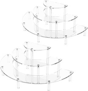 lot 152193 image: Dooiclear 3 Tier Acrylic Display Risers 2 Pack, Half Moon Cupcake Stand  Clear Perfume Organizer, Dessert Stand for Display, Clear Display Stand for Food, Cupcake, Perfume, Collections