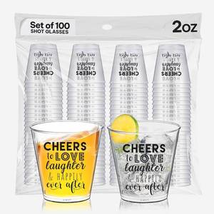 lot 152197 image: Wedding Shot Glasses - Cheers to Love Laughter and Happily Ever After Shot Glasses Bulk 100 Pack - 2oz Disposable Wedding Favors for Guests, Bridal Party and Engagement