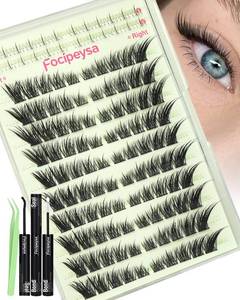 lot 152202 image: Fox Eye Lash Clusters Wispy Eyelash Clusters Kit Natural Lash Extensions Foxtail Cluster Eyelash Extensions Spiky Individual Eyelashes Extension Kit with Lash Bond and Seal, Lash Tweezers