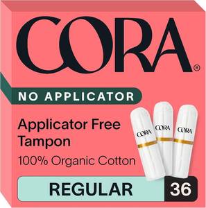 lot 152205 image: Cora 100% Organic Cotton Non-Applicator Tampons (36 Regular Tampons)  Comfortable Leak Protection, Expands to Your Shape, Made Without Chlorine, Pesticides, or Rayon, Organic Cotton Feminine Care
