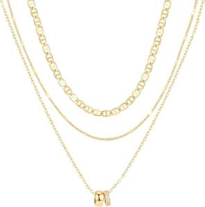 lot 152206 image: Layered Necklaces for Women - 14K Gold Plated Necklace, Dainty 3Pcs Layered Stacked Necklace, Circle Chain Necklaces, Non Tarnish Waterproof Jewelry, Birthday Jewelry Gifts