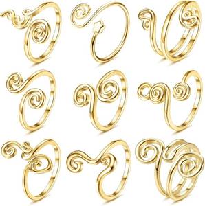 lot 152209 image: FIBO STEEL 9 Pcs Adjustable Toe Rings for Women Open African Toe Rings Summer Beach Foot Jewelry