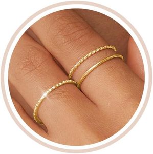 lot 152211 image: Dainty Gold Rings for Women Non Tarnish Ring Stack Size 6-11  14K Gold Plated Wedding Band Rings, 1.3mm Thin Stackable Rings, Minimalist Thumb Pinky Midi Ring Set, Jewelry Gifts for Women