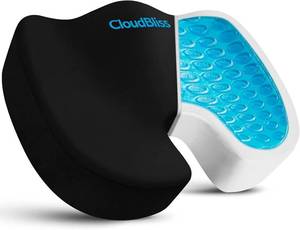 lot 251628 image: CloudBliss Gel Memory Foam Seat Cushion for Long Sitting, Large, Black  Gel Chair Pad for Tailbone, Coccyx, Sciatica , Soft Suede Cover, Non-Slip , Washable Mesh, for office, home, car