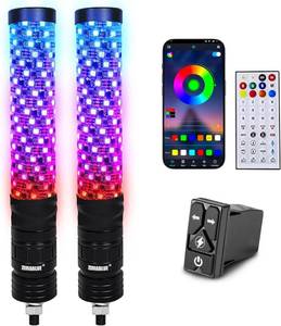 lot 251633 image: Retails for $120 ZIMABLUE 2PC 1FT Fat Whip Lights for Side by Side, App & Remote Control RGB Chasing Light whip with 3 Switchs for ATV UTV Dune Buggy Truck,LED Whip Light Compatible with Polaris RZR Can-Am Maverick X3