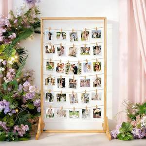 lot 251643 image: 47 Inch Wedding Photo Display Frame Board Wood Collage Picture Frame with String and 30 Clips Pictures Photos Frames With Stand for Wedding Bridal Graduation Party Birthday
