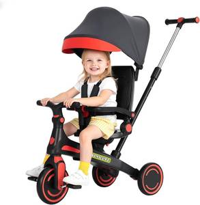 lot 251644 image: Kids Tricycle, 6 in 1 Babys Toddler Trike with Adjustable Handle(Red)  Reversible Seat and Canopy, Baby Stroller for 1-6 Year Olds, All-Terrain Wheels, Best Gift Suitable for Outdoor Activities