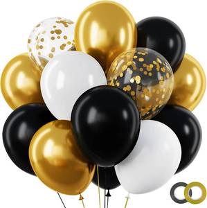 lot 251659 image: RUBFAC Black and Gold Balloons, 2026 Graduation Party Decorations Balloons 65pcs 12 Inches Black Gold White Confetti Party Balloon for Birthday Decorations