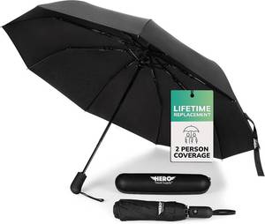 lot 251664 image: HERO Windproof Travel Umbrella   Premium Auto OpenClose, Lightweight, Compact, Portable Umbrella with 2-Person Coverage for Travel   Fits Easily in a Purse or Backpack