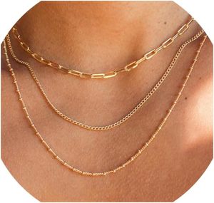 lot 251668 image: CONRAN KREMIX Waterproof Gold Necklace Layered Necklaces for Women Non Tarnish,14k Gold Plated Stainless Steel Dainty Stack Thin Chain Necklace Set for Women Gifts Jewelry