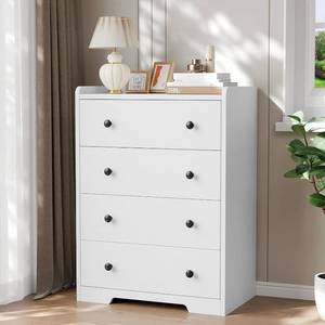 lot 351793 image: Retails for $124 Furnulem 4-Drawer Dresser for Bedroom - White Wood Chest of Drawers Closet Storage Cabinet Organizer for Bedroom, Living Room, Hallway & Office