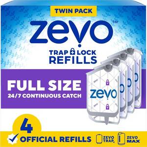 lot 351802 image: Zevo Flying Insect Trap Refill Cartridges for Fruit Flies & Gnats, 4 Count  Fits Zevo MAX & Zevo Flying Insect Trap, Catches House Flies, Gnats & Fruit Flies 247, No Added Fragrance or Dyes