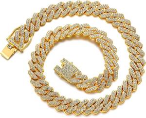 lot 351810 image: JUNVirtuous Cuban Link Chain Mens Iced Out Miami Cuban Necklace SilverGold Bling Diamond Hip Hop Jewelry for Women