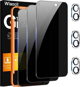 lot 351813 image: Wiaocit Tempered Glass Privacy Screen Protector for iPhone 16 Plus  33 Pack, 9H Hardness, Camera Lens Protector, Installation Frame, Bubble Free, Case Friendly