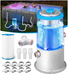 lot 351827 image: KimPump 1000 GPH Light-Up Pool Filter Pump System for Above Ground Pool  Built-in Blue LED Light,Transparent Housing for Real-Time Water Circulation &Filtration Monitor, Pool Cartridge Filter Pump