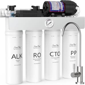 lot 351832 image: Retails for $240 SimPure Alkaline UV Reverse Osmosis System T1-400ALK, NSFANSI 58 Certified, Tankless RO Water Filter System 400 GPD, pH Remineralization Water Filtration Under Sink, BPA Free, Built-in Pump
