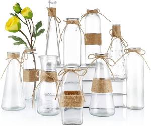 lot 351837 image: MDLUU Clear Glass Bud Vase in Bulk, 10Pcs Assorted Decorative Glass Bottles with Rope, Different Sizes Vintage Jar for Wedding Centerpiece, Party, Reception Table, Home Decor