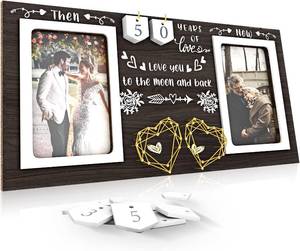 lot 351841 image: Then & Now Anniversary Picture Frame - 1-99 Years Anniversary Wedding Gift for Couple, Engagement Bridal Shower Gifts for Couples Wood Photo Frame Holds 2 4x6 Inches Photos