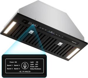 lot 351844 image: Retails for $257 BRANO Range Hood Insert 30 Inch, 900 CFM VoiceGestureTouch Control Build-in Kitchen Hood Vent with 4 Speed Exhaust Fan, Memory Mode, Adjustable Lights, DuctedDuctless Convertible