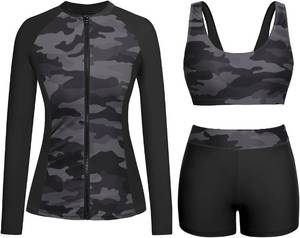 lot 351850 image: Holipick Womens 3 Piece Rash Guard Set  UPF 50 Sun Protection, Long Sleeve Swim Shirt, Mid Rise, Built-in Bra, Removable Pads, for Beach, Pool, and Surfing