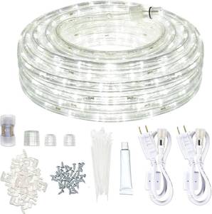 lot 351852 image: Rope Lights Outdoor Waterproof Daylight White LED 50FT Cuttable Outside Bright 110V Lighting Connectable Flexible Plug Cool Clear Tube, Indoor Deck Patio Xmas Camping Decor, Not Flat Strip