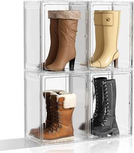 lot 351853 image: Boot Storage Organizer Tall Boot Shoe Storage Box for Closet 4 Pack Super Large Plastic Boots Container for Storage, Stackable Display Case for Collectibles, Backpack, Helmet, White, XXXXL