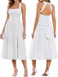 lot 452165 image: EYNMIN Halter Midi Corset Flowy Bow Tie Slit Summe Wedding Guest Dress  Floral Sundresses,Milkmaid,Casual,A-Line,Smocked,Square Neck,Bridal Shower,Tea Party,Engagement Photo,Garden Party,2026