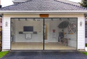 lot 452173 image: Elytsemoh Garage Screen Doors for 2-Car Garage -16x7FT, Fiberglass, Black  2300g5.1 Lb Heavy Duty Magnetic Door Screen, Hands-Free with 6 Roll Up Straps for Patio, Outdoor, Gym, Sun House Porch