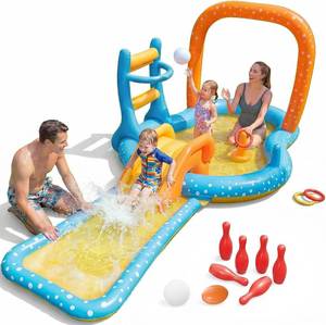 lot 452175 image: Inflatable Kiddie Pool with Dual Slides, Kids Splash Pool Play Center with Water Slide & Slip Slide, Outdoor Backyard Water Toy for Toddlers