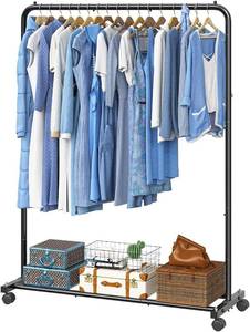 lot 452181 image: Simple Trending Clothing Rack, Portable Garment Rack, Clothes Rack, Black  Metal Frame, Bottom Shelf, 360  Lockable Wheels, Anti-Slip Stoppers, Bedroom, Laundry Room