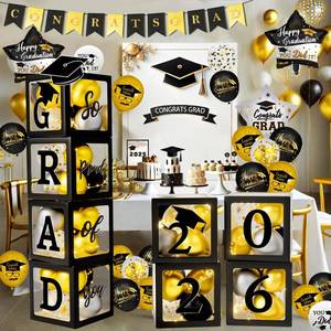 lot 452184 image: Graduation Decorations Class of 2026 - Black and Gold Graduation Decorations - Balloons Boxes with Letters 2026 GRAD So Proud of You, Congrats Grad Party Decorations for Any Grades
