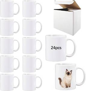 lot 452190 image: 24 Pack 11 oz sublimation mugs with boxes round handle tazas para 11oz ounce coffee cups for sublimation mug blanks bulk products (White, 11OZ)