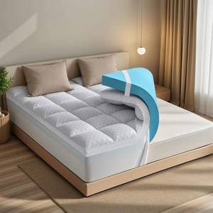lot 452194 image: Retails for $120 Dual Layer Memory Foam Mattress Topper for Pain Relief with 2X Support, 2 Fluffy Pillow Top Queen Mattress Topper Plus 2 Odor-Free Cooling Gel Memory Foam Ultra Comfort Mattress Pad Cover