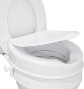 lot 452196 image: HealthSmart Locking Raised Toilet Seat Riser for Seniors, 4 Elevation with Lid, Fits Round and Elongated Toilet Bowls, Secure Easy Locking Clamps, 418 lb Capacity, Quick Assembly