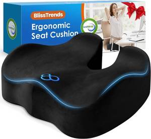 lot 452199 image: BlissTrends Memory Foam Seat Cushion for Office Chair & Car Seat, Black  4.7in Ergonomic Tailbone & Sciatica Support with Removable Velvet Cover for Pressure Relief and Long Sitting Comfort