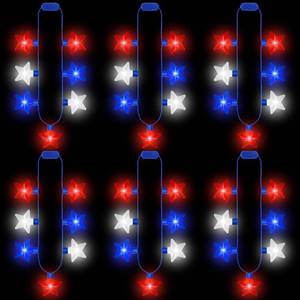 lot 452205 image: EOBOH 4th of July Accessories, 6PCS Fourth of July Light up Necklaces, Patriotic Independence Day 7 Bulb Red Blue White Stars Necklace, Glow Necklace for Memorial Day Parades Party Favors