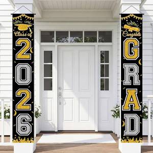 lot 452206 image: Graduation Banner 2026, Class of 2026 Banner, Black Gold Graduation Porch Banner Decorations for Front Door, Wall, Entryway, Indoor Outdoor Graduation Party Supplies (Black)