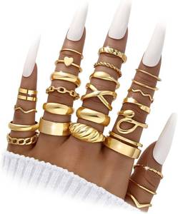 lot 452216 image: YEEZII 25 Pcs Gold Knuckle Rings Set for Women, Cute Stackable Finger Midi Rings, Dainty Gold Chunky Stacking Statement Womens ring pack