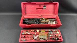 lot 22 image: Extensive Collection of Dremel Accessory Bits with Flex Shaft Dremel Rotary Tool in Red Case