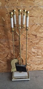 lot 40 image: 5-Candle Fireplace Tool Set with Brass Frame Marble Handles & Base