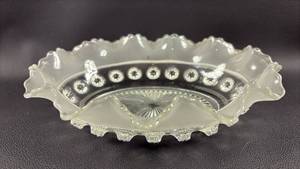 lot 66 image: Davidson Glass Blackberry Prunt dish from the 1920s or 1930s, featuring a characteristic ruffled edge.