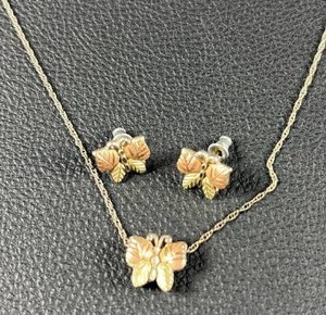 lot 70 image: Sterling and Black Hills Gold Butterfly Pendant Necklace and Matching Earrings Set