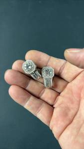 lot 73 image: Sterling and CZ  Earring Pair with Cushion-Cut Stones